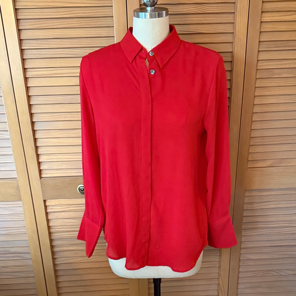 Ann Taylor Bold Red Button-Down Blouse